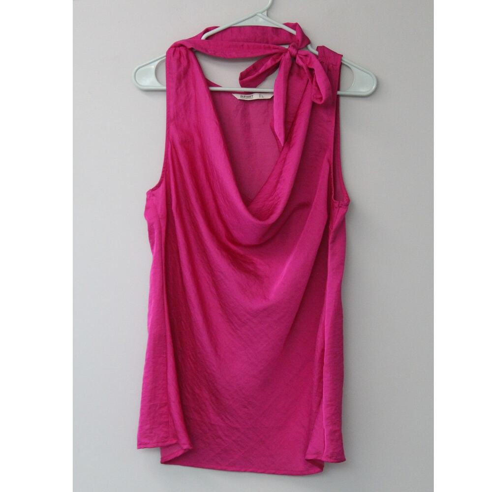 Old Navy Hot Pink Womens Satin Cowl Neck Tank with Neck Tie L